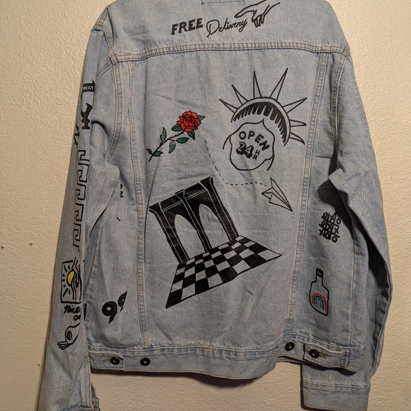 Trademark Brooklyn cloth Light Blue Denim Jacket with Graphic designs - Picture 7 of 9